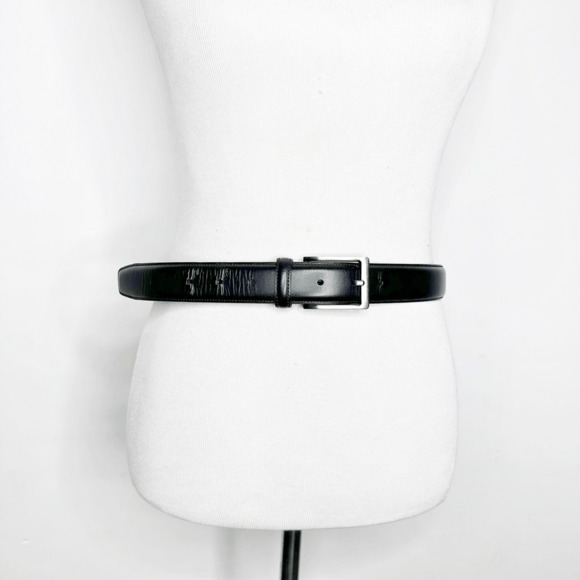 PENGUIN Black LEATHER Dress belt smooth silver hardware HN32051 Men's 32 - Picture 1 of 8